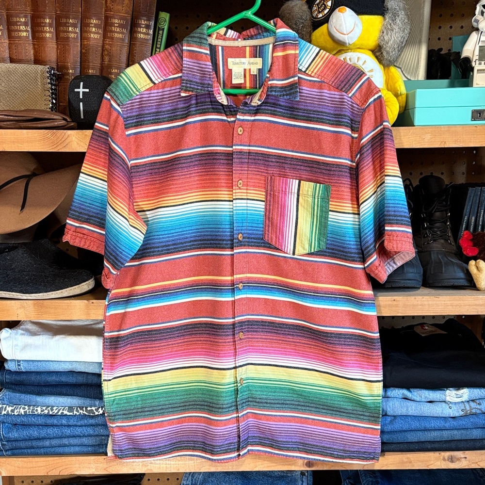 The Territory Ahead Serape Stripe Short Sleeve Shirt L